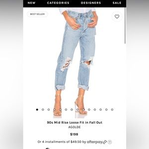 AGOLDE NWOT 90s mid rise loose fit in fall out revolve great jeans best seller!